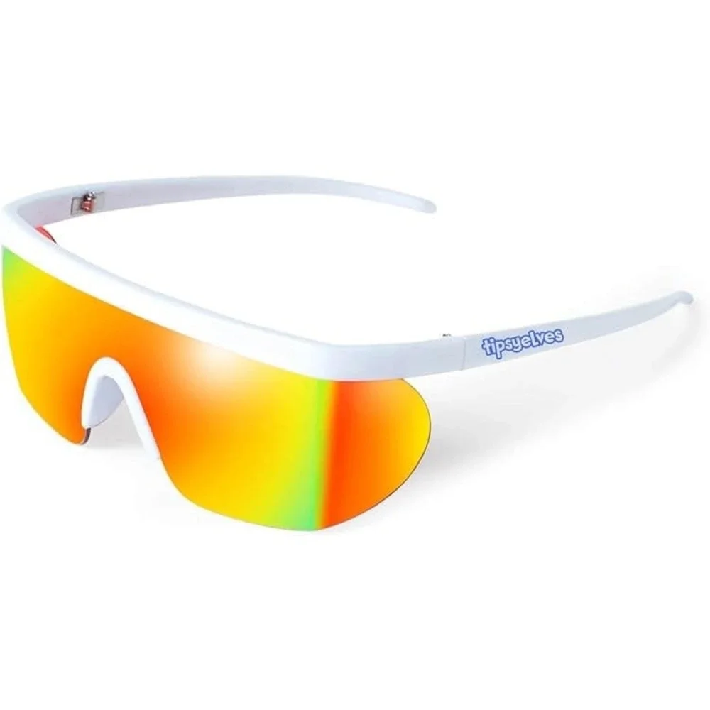 Tipsy Elves White Miami Ice Sport Sunglasses Mirror Lens Retro Shield +‎ Case
